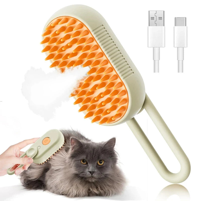 3-In-1 Dog Hair Brush Cat Hair Brush Electric Pet Cleaning Brush Steam Spray Brush Massage Hair Removal Comb Anti-Tangle Brush